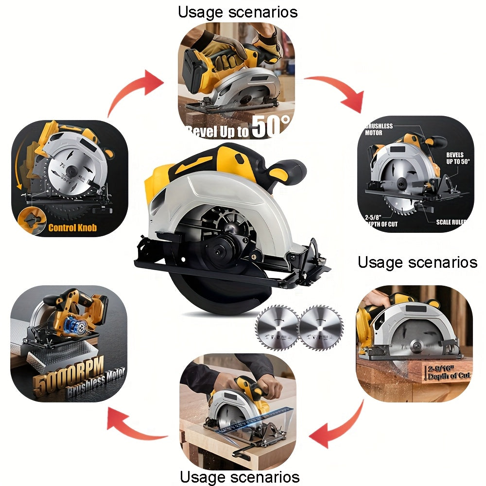 Suitable for Dewalt 20V MAX Battery Cordless Circular Saws, 7-1/4 Inch Brushless Electric Circular Saw, with 0-50 Degree Bevel Cutting Function, Includes Saw Blades, Battery Not Included, Perfect Christmas Gift.