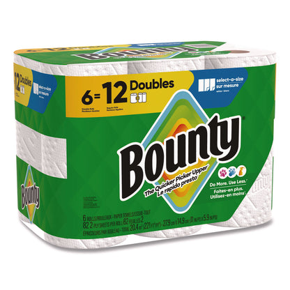 Pack of 6 Bounty Select-a-Size Kitchen Paper Towel Rolls, 2-Ply, 6 x 11, White, Double Size Rolls, 82 Sheets per Roll, Sold as 1 Pack Each