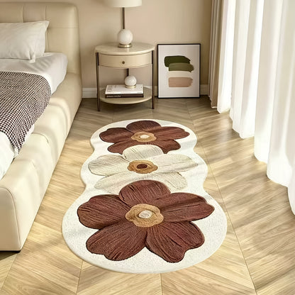 Soft Plush Area Rug Non-Slip Backing 10mm Thick Luxury Imitation Cashmere Floor Mat Machine Washable Floral Pattern for Bedroom Bedside Living Room Corridor Study Cloakroom Home Decor Navy Blue Brown