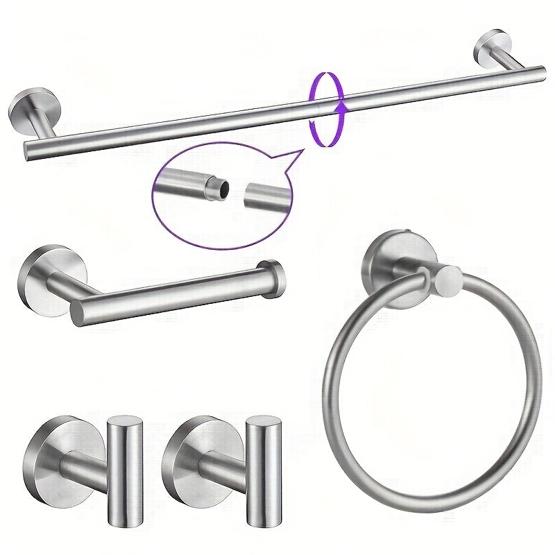 5pcs Bathroom Hardware Set - 24-Inch Towel Bar Set Includes: 1 24-Inch Bathroom Towel Rack, 2 Towel Hooks, 1 Towel Ring, And 1 Toilet Paper Holder - Black Wall-Mounted Bathroom Towel Rack. for Bathroom Shower And Remodeled Bathroom Closet, Kitchen