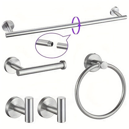 5pcs Bathroom Hardware Set - 24-Inch Towel Bar Set Includes: 1 24-Inch Bathroom Towel Rack, 2 Towel Hooks, 1 Towel Ring, And 1 Toilet Paper Holder - Black Wall-Mounted Bathroom Towel Rack. for Bathroom Shower And Remodeled Bathroom Closet, Kitchen