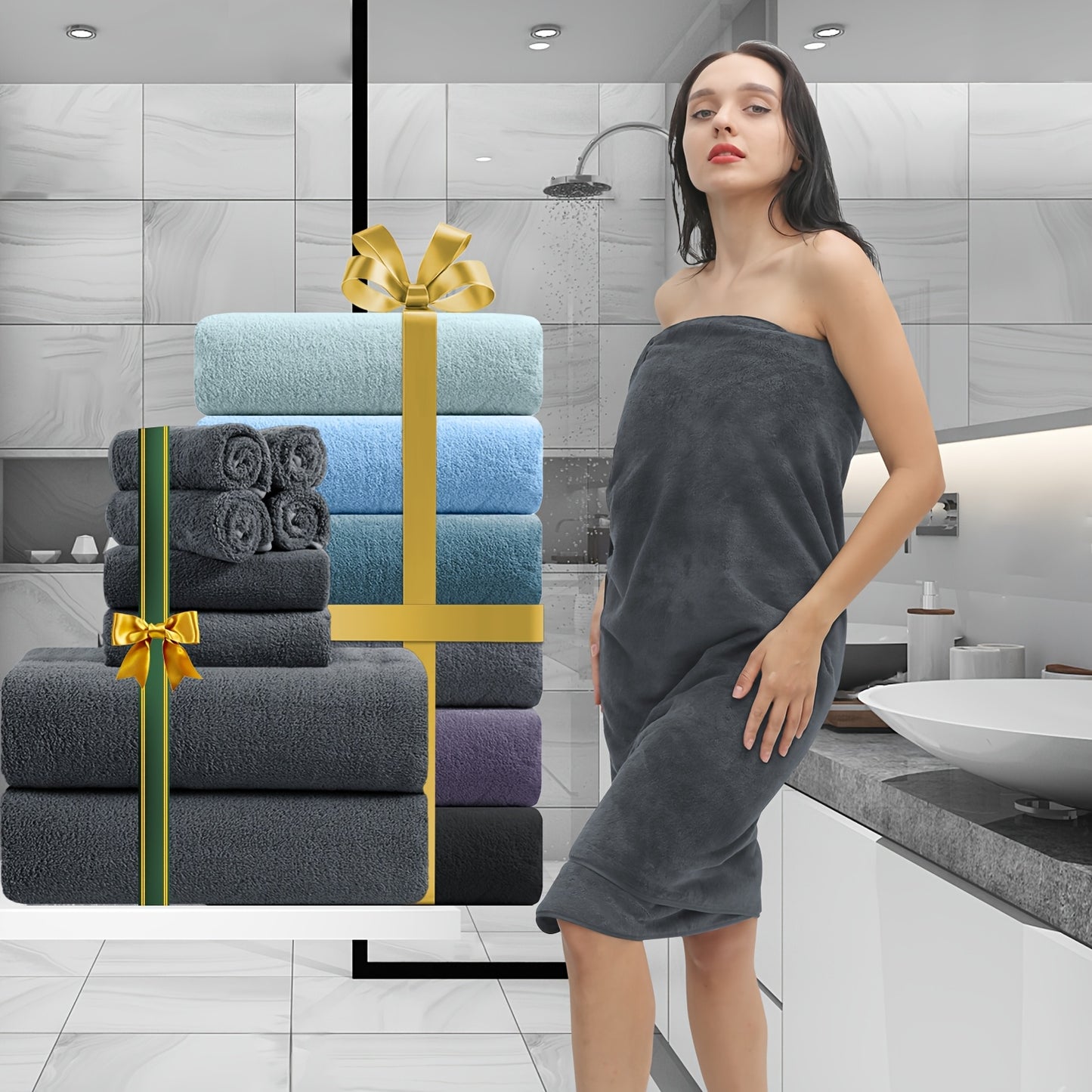 8pcs Extra Large Bath Towels Set 35" X 70", Premium Towel Set for Bathroom Gym Oversized Bath Sheet Ultra-Soft Luxury Thick Lightweight Highly Absorbent Fast Dry Towel for Daily Use, 750GSM
