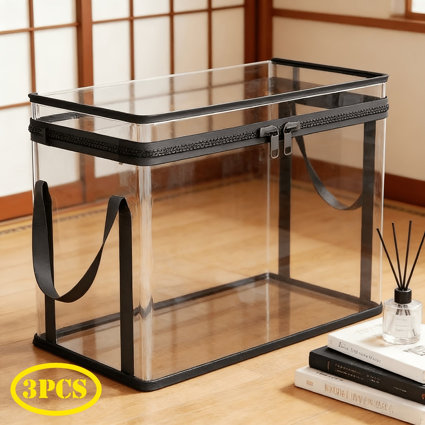 3/4pcs Heavy-Duty Clear Plastic Storage Box with 180° Snap-Fit Lid - Large Capacity Stackable Organizer Bin for Home, Office, Travel | Heavy-Duty Clear Container for Books, Clothes, Bedding, Snacks | Durable Space-Saving Design