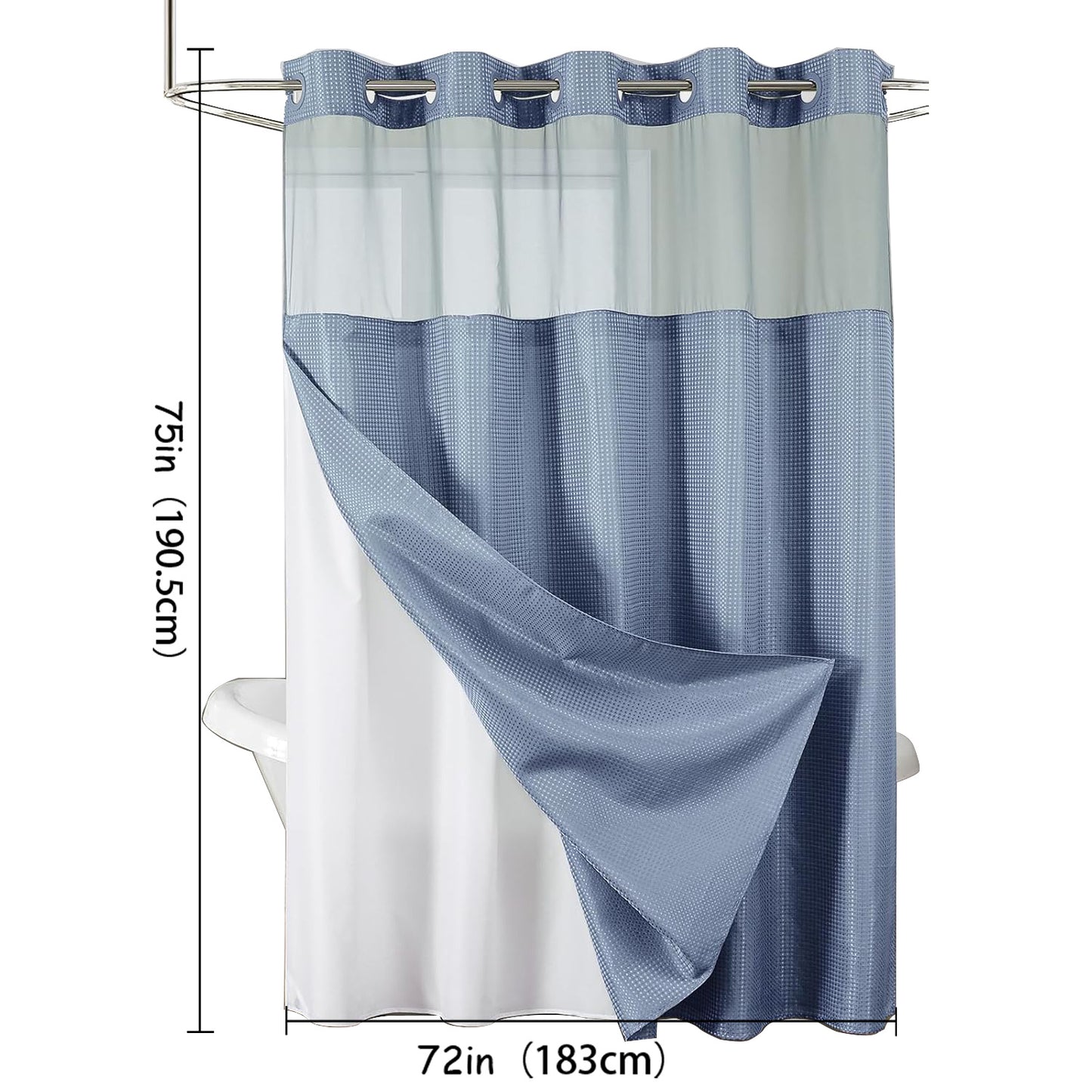 Hookless Waffle Shower Curtain & Liner Set with Snap-In Installation - Double-Layer Bathroom Decor, Waffle Texture Design, Window Panel - Modern Home & Hotel Shower Curtain Combo, Easy-Clean Polyester Fabric, Ideal Gift for Bathroom Upgrade