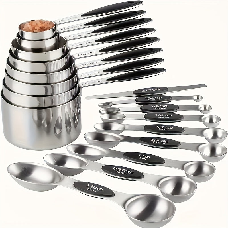 8pcs Measuring Cup/17pcs Measuring Cup Measuring Spoon, Stainless Steel Measuring Spoon, Stackable Measuring Cup Set With Soft Handle, Used To Measure Wet And Dry Ingredients, Kitchen Supplies, Baking Supplies Kitchen Accessories