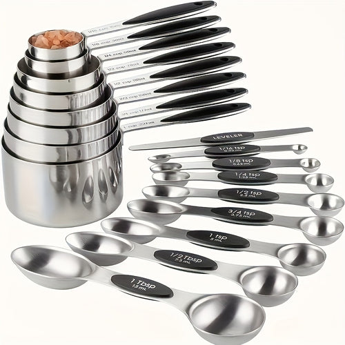 8pcs Measuring Cup/17pcs Measuring Cup Measuring Spoon, Stainless Steel Measuring Spoon, Stackable Measuring Cup Set With Soft Handle, Used To Measure Wet And Dry Ingredients, Kitchen Supplies, Baking Supplies Kitchen Accessories