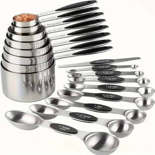 8pcs Measuring Cup/17pcs Measuring Cup Measuring Spoon, Stainless Steel Measuring Spoon, Stackable Measuring Cup Set With Soft Handle, Used To Measure Wet And Dry Ingredients, Kitchen Supplies, Baking Supplies Kitchen Accessories
