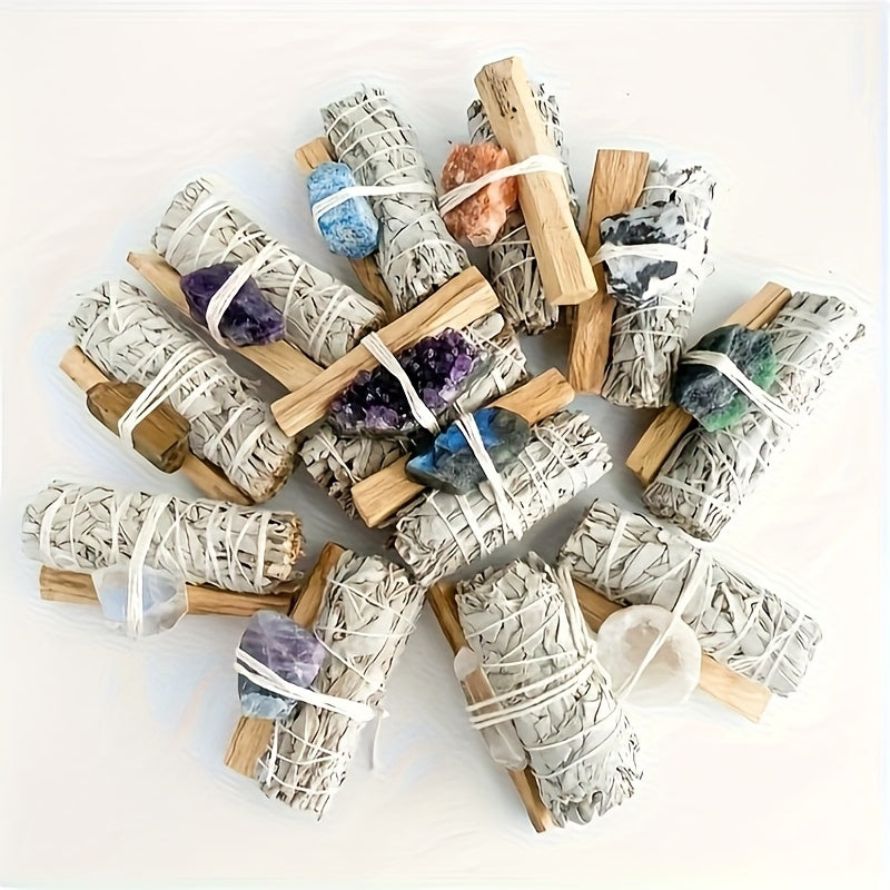 Teacher Appreciation Gift Natural Crystal Sage Smearing Set Includes White Sage, Natural Crystal, Used For Family Rituals And Space Cleaning, Decorative (various Crystals Are Randomly Shipped). Perfect For Giving Gifts On Easter And St. Patrick'S Da