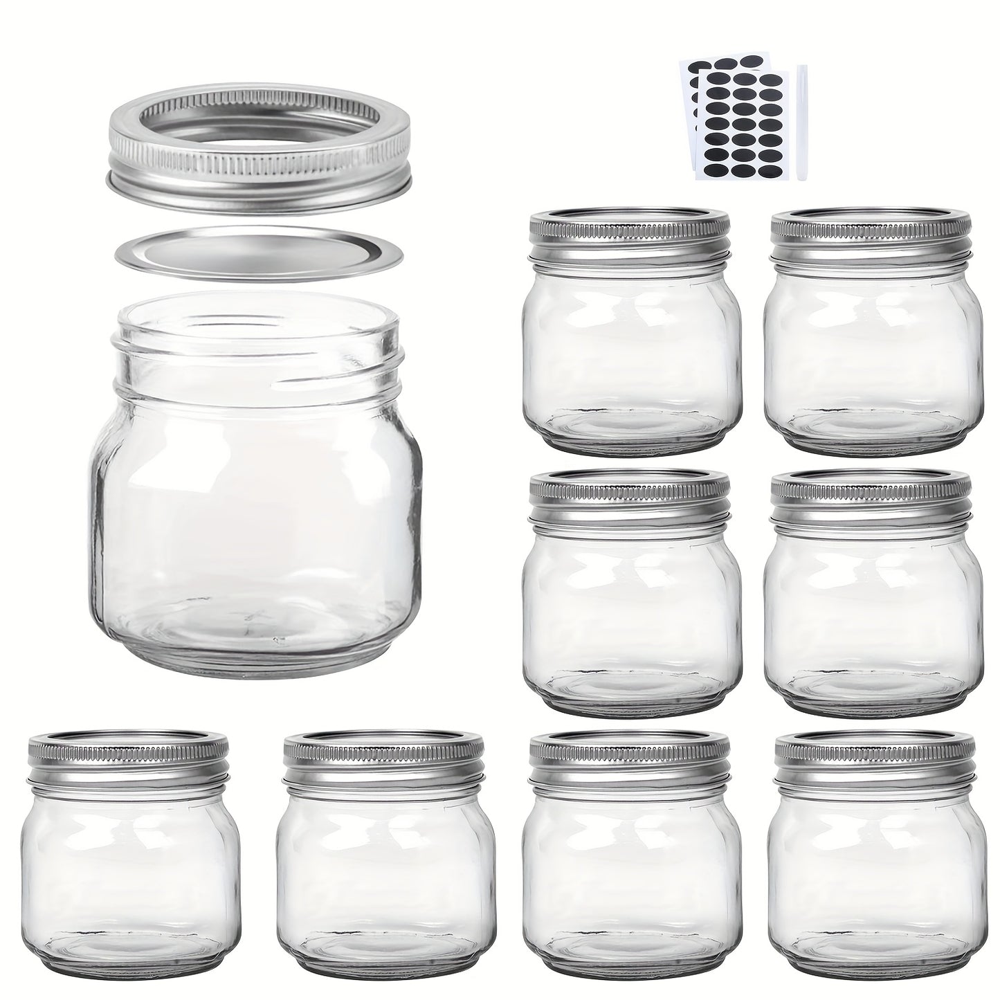 9/18/27/36-Pcs, 8oz Glass Jars with Lids, Regular Mouth Mason Jars for Storage, Spice Canning Jar for Caviar, Herb, Jelly, Jams, Honey, Dishwasher Safe