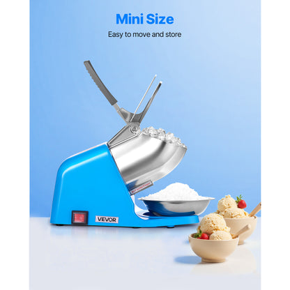 VEVOR Commercial Ice Crusher 286LBS/H Electric Snow Cone Maker Shaved Ice Blue/sliver