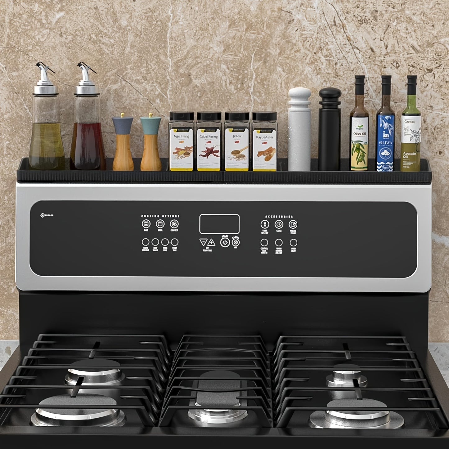 30-Inch Silicone Stove Organizer Rack Equipped with Strong Suction Cups, Heat-Resistant And Safe for Dishwashers, Suitable for Restaurants And Home Kitchens.
