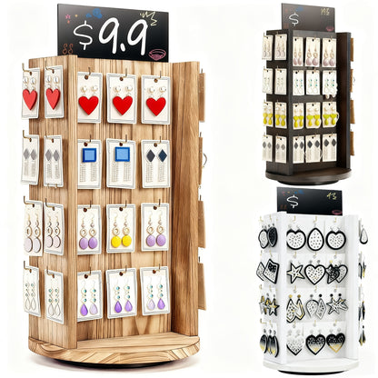 Rustic Real Rotating Earring Display Stand with Advertising Board - 40-Hook Jewelry Organizer, Space- Saving Tabletop Rack Holder, Jewelry Display, Sturdy Hook Hooks, Jewelry Towers, Best for Christmas, Jewelry Towers