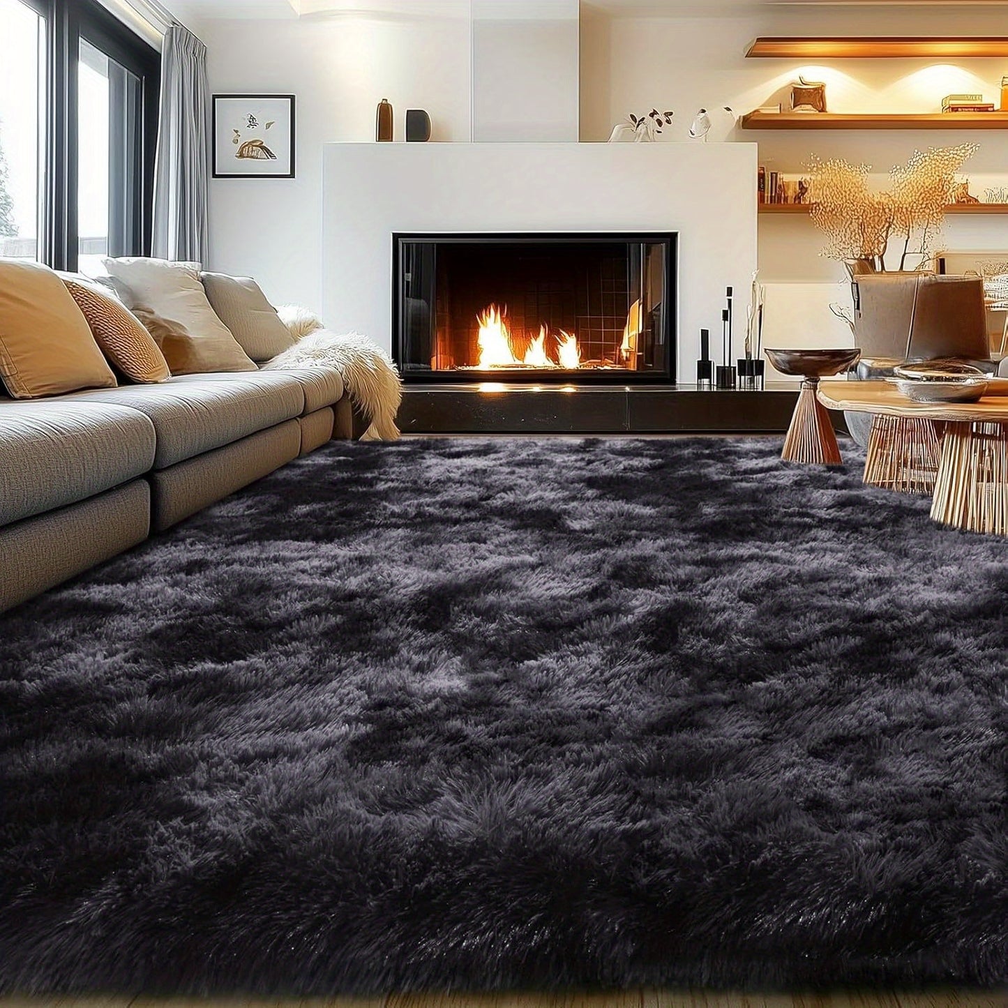 An 8X10 Feet Luxurious Large Rug Designed for The Living Room, Featuring a Fuzzy Plush Texture, This Fluffy Modern Shag Carpet Is Non-Slip And Soft, Perfect for Bedrooms, Study Rooms, Teen Dorms, And As a Home Decor Item Or Christmas Gift