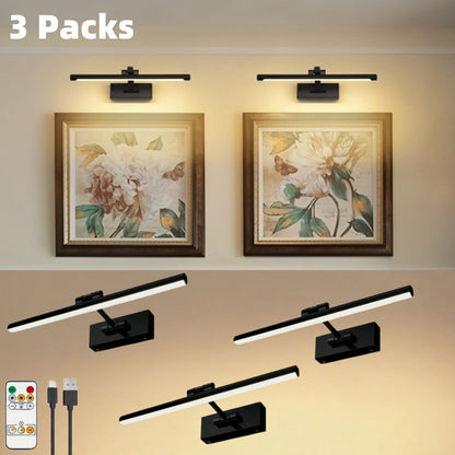 16'' Picture Light with Adjustable Brightness - Wireless Battery-Powered Wall Light (6000mAh), Remote-Controlled Atmosphere Art Light for Displaying Photos, Frames & Portraits, Enhances Home Ambiance