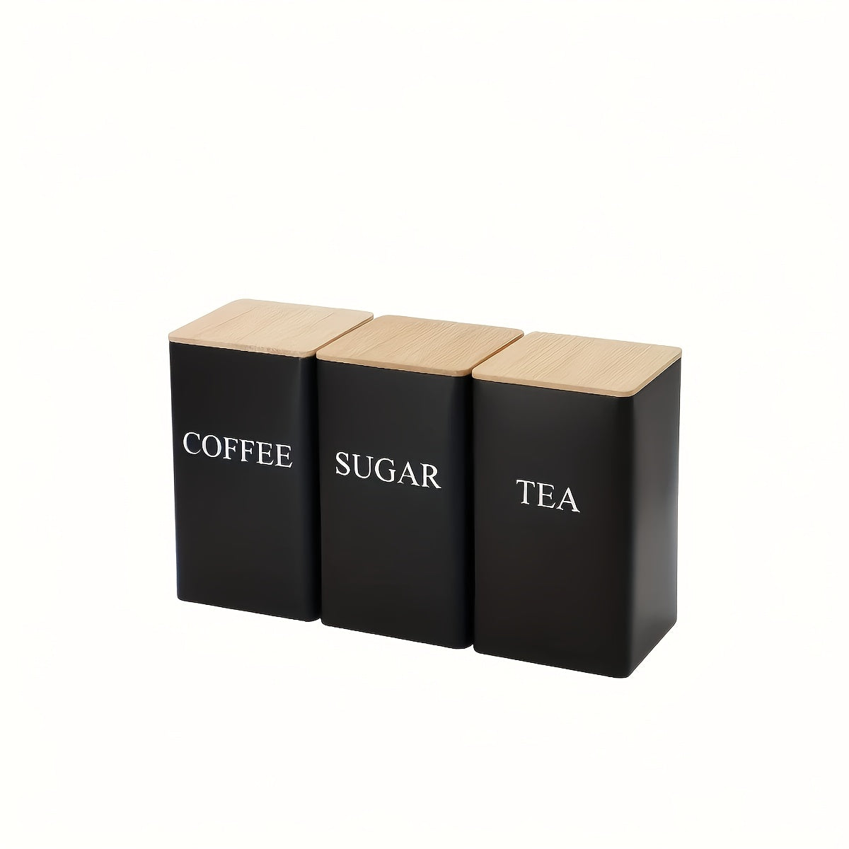 3pcs/Set Canister Tea Coffee Sugar Canisters, Metal Storage Tin for Coffee, Sugar & Tea - Kitchen Storage Jars with Wooden Lid, Coffee Tea Sugar Set - Black or White, Home Organizer Canister, Daily Supplie, Gift
