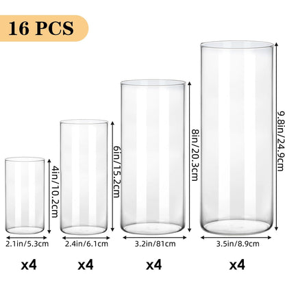 WHONLINE 16pcs Clear Glass Cylinder Vases, 4, 6, 8, 10 Inch Tall Cylinder Vases for Party Centerpieces, Hurricane Floating Candle Holder Vase for Table Shelf, Party, Collectible Buildings & Accessories，Wedding, Home Decor