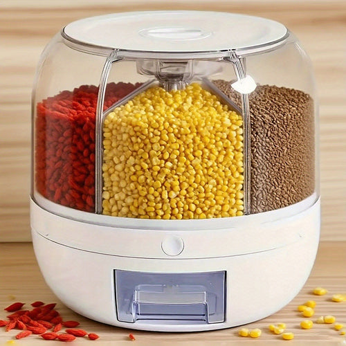 Rotating Rice Storage Container with Multi-Compartment – Large Capacity Grain Bucket, Moisture-Proof Insect-Proof Sealed Tank for Rice, Flour, Pet Food Kitchen Organizer