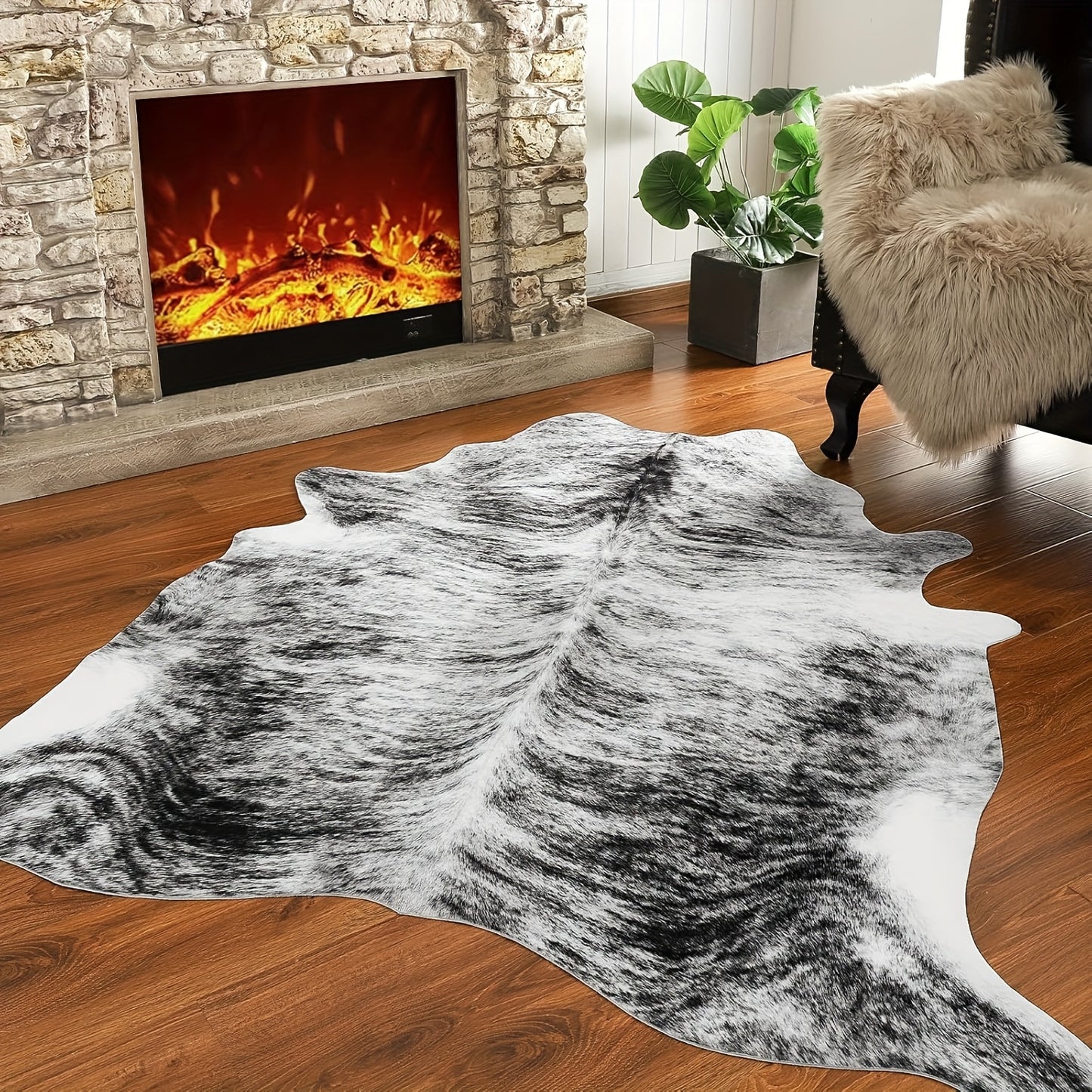 Imitation Cowhide Rug, 6.2 X 5.2 Feet, Animal Print Rug, Suitable for Bedroom Living Room, Western Style Decoration Dining Room Office Rug, Animal Skin Rug, Brown