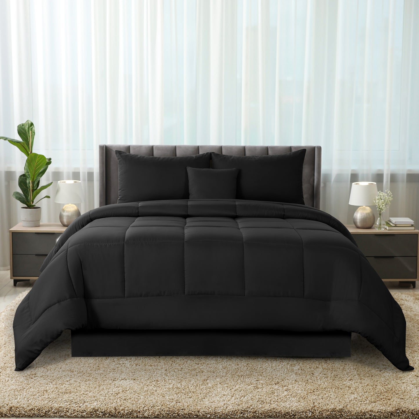 Lux Decor 5 Pieces Comforter Set - Reversible Duvet Insert - Quilted Comforter Smooth, Breathable & Machine Washable, Soft and Comfortable Bedding, Down Alternative Comforter Included 2 Pillow Shams, Bed Skirt, & Cushion - All Season Gift Choice