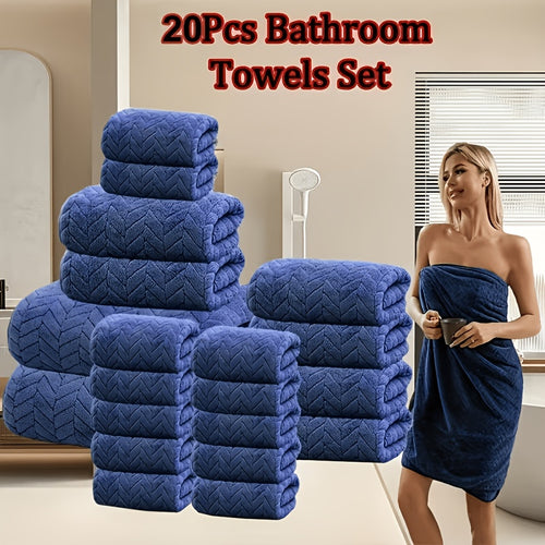 18/20pcs Bath Towel Set, Enlarged Women'S And Men'S Coral Fleece Bath Towels, 100% Microfiber Bath Towel Set, Absorbent, Quick Drying, Soft And Comfortable, Large Bath Towels Suitable For Home, Bathroom, Spa Or Gift, Bath Ball, Wash Cloths