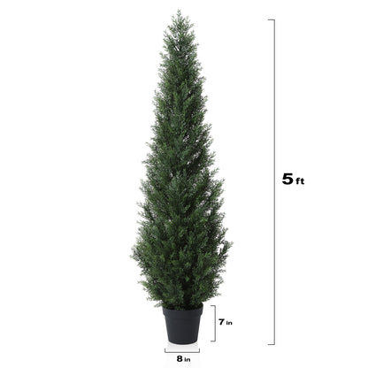 Outdoor Artificial Topiary Cedar Tree - 1pc/2pcs Fake UV Rated Potted Plants - 3/4/5FT Faux Pine Bushes And Shrubs For Front Porch Home Office Decor