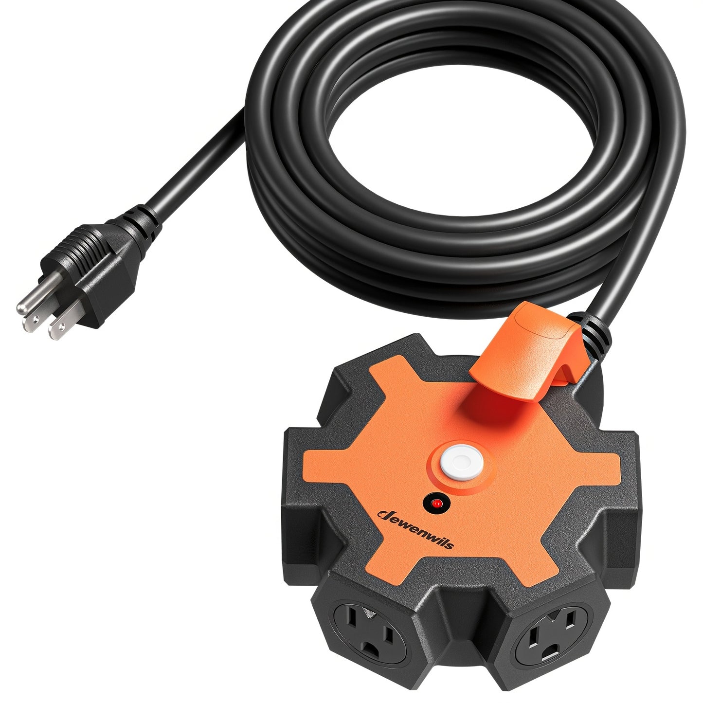 DEWENWILS 1Pack/ 2Pack Industrial Power Strip, 5-Outlet Hub with 15ft Heavy Duty Extension Cord (14/3 AWG SJTW), 15A Circuit Breaker, Swivel Safety Covers for Garage Workshop