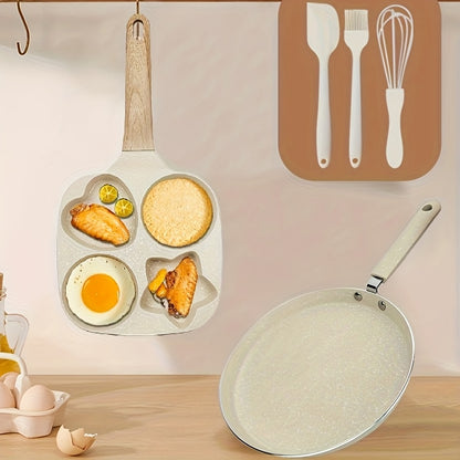 5pcs Non-Stick Cookware Set, Includes Egg Frying Pan, Pancake Skillet, and Kitchen Utensils, Beige