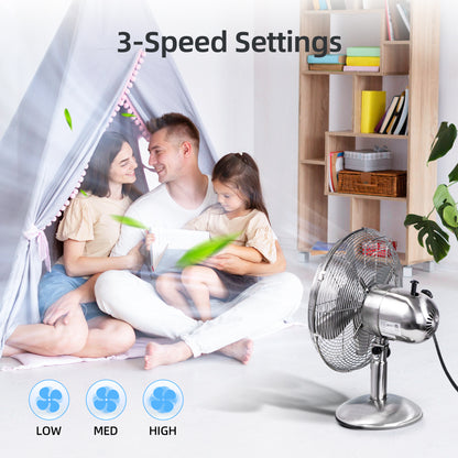 12 inch Oscillating Table Fan Quiet with 3-Speed, Adjustable Tilt Fan with Safety Grill, Ideal for Home, Office, Dorm