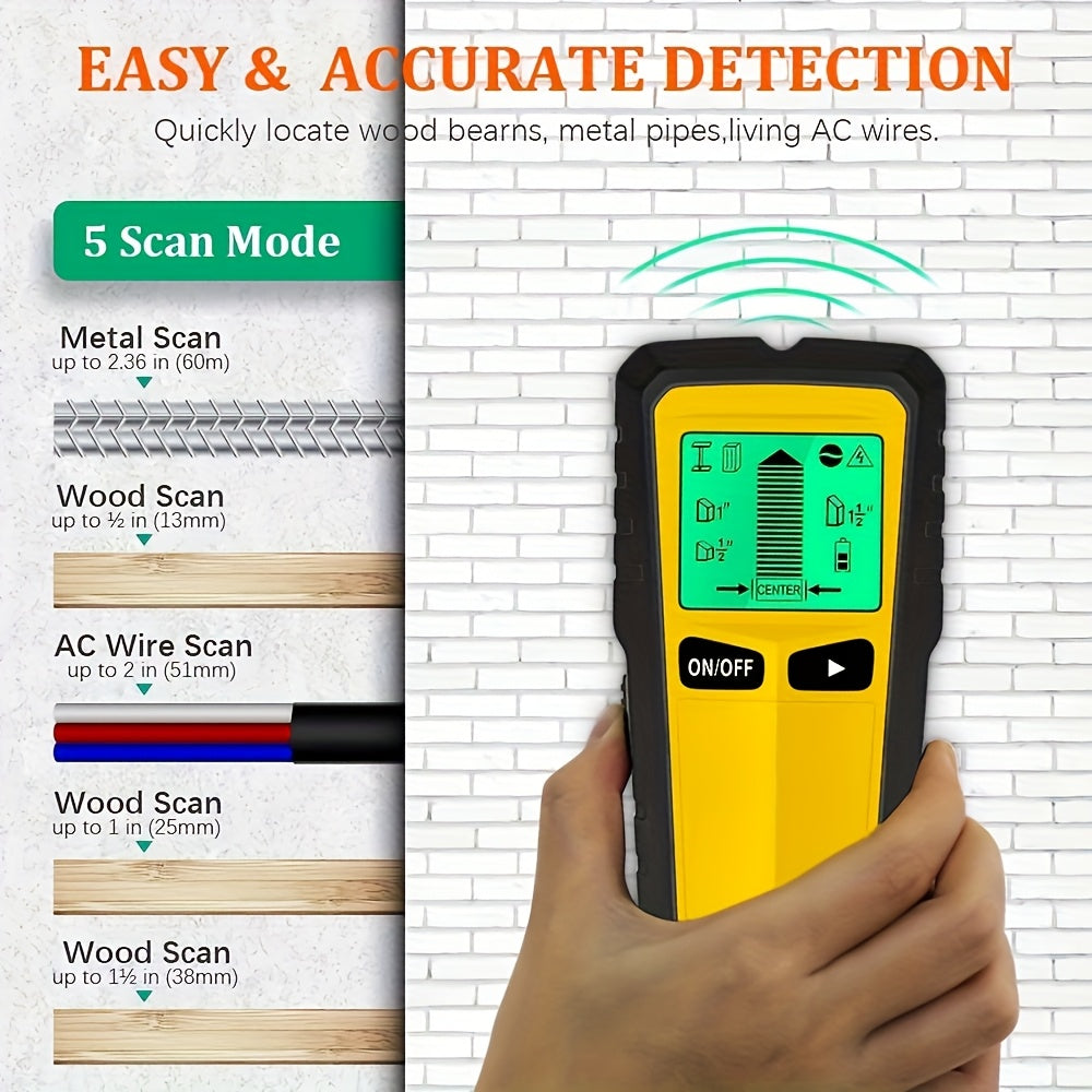 Wall Stud Finder 5-in-1 Electric Wood Metal AC Wire Detector with LCD Display Sound Alert 3-Depth Stud Scan for DIY Home Construction TV Mount Cabinet Install