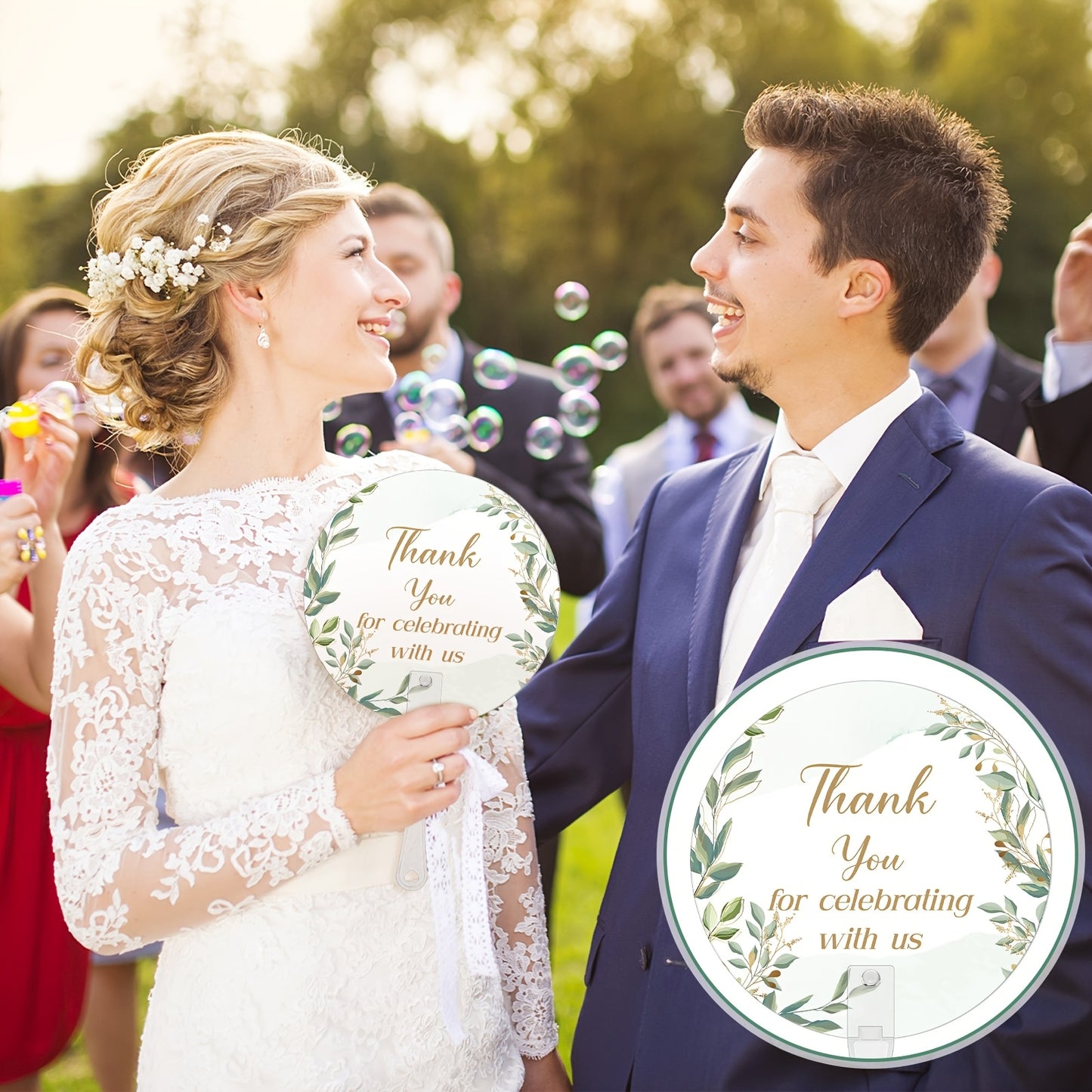 100pcs Bulk Wedding & Party Wedding Favor Fans - Bulk Plastic Handheld Greenery & Blowing Fans with Handle for Ceremony, Bridal Shower, for guests - Elegant Wedding, Lightweight Cooling Fans for Hot Events (Plastic)