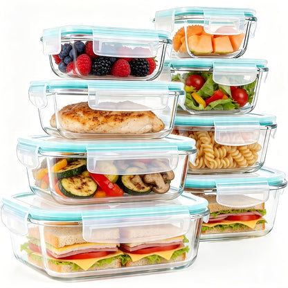 16pcs Glass Food Storage Containers - 8 Glass Bowls + 8 Lids, Glass Bowls with Sealed Lids, BPA Free, Meal Prep Containers, Bento Boxes, Lunch, Dishwasher, Microwave, Refrigerator Safe Glass Food Storage Containers, Food Service Delivery Boxes