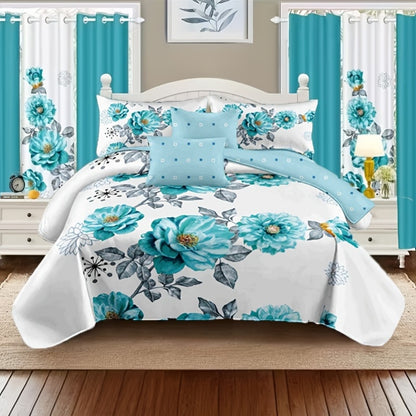 2/3pcs Teal Floral Bedding Comforter Set | Gradient Tones Oil Painting Style, Elegant Botanical Floral, Twin/Queen/King, Upgraded Luxury Quilt Set for All-Season, Bed in A Bag, Home Decor, Soft, Lightweight, Breathable, Microfiber, Ideal Family Gift