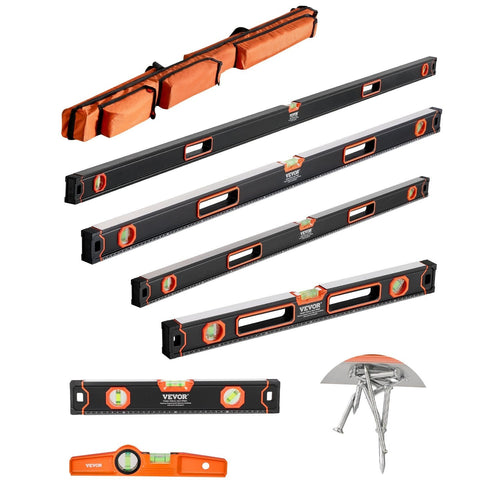 Magnetic Torpedo Level Set 6 PCS 78/48/32/24/16/10 Inch with Anti-Static Bubble Vials, 3-in-1 Aluminum Spirit Level Kit for Construction