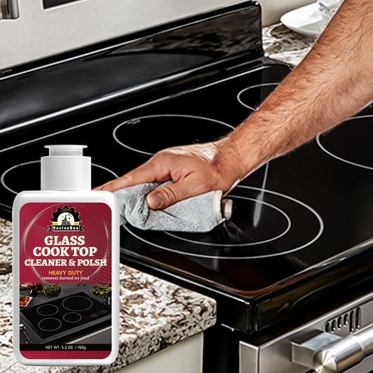Glass Stovetop Cleaning Paste – Heavy Duty Cooktop Cleaner Cream, Removes Burnt-On Grease, Oil Stains & Food Residue from Stove Tops, Burners & Glass Surfaces, Non-Scratch Easy Scrub Formula
