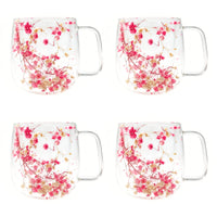 4 glass cups with baby's breath design