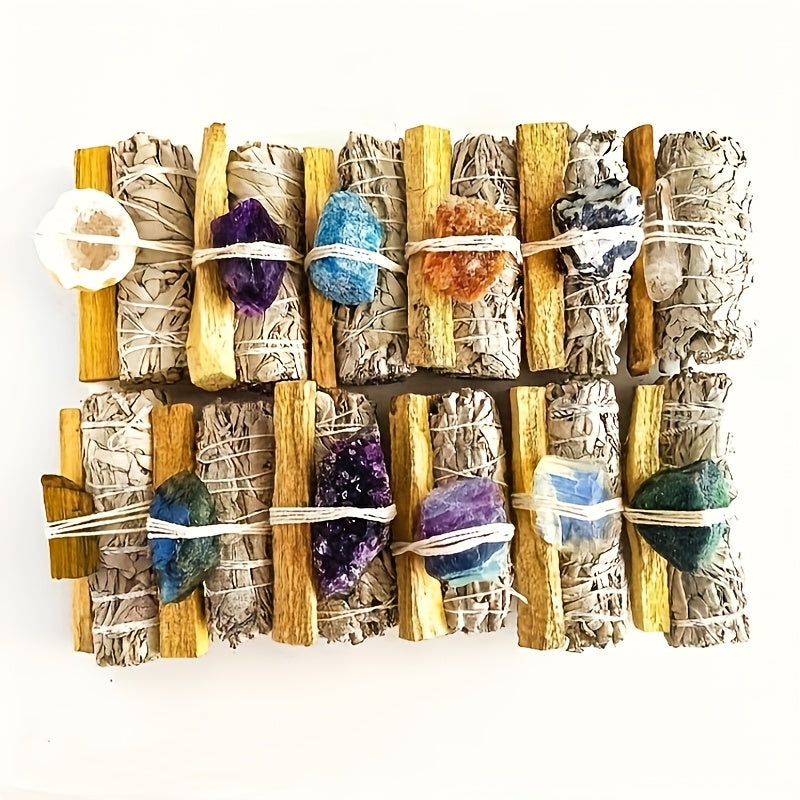 Teacher Appreciation Gift Natural Crystal Sage Smearing Set Includes White Sage, Natural Crystal, Used For Family Rituals And Space Cleaning, Decorative (various Crystals Are Randomly Shipped). Perfect For Giving Gifts On Easter And St. Patrick'S Da