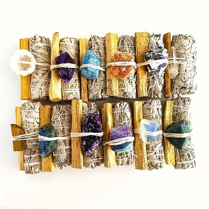 Teacher Appreciation Gift Natural Crystal Sage Smearing Set Includes White Sage, Natural Crystal, Used For Family Rituals And Space Cleaning, Decorative (various Crystals Are Randomly Shipped). Perfect For Giving Gifts On Easter And St. Patrick'S Da