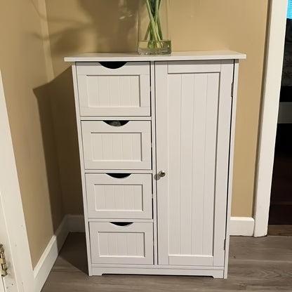 Single Door Bathroom Storage Cabinet with 4 Drawers White, Storage Drawer Units