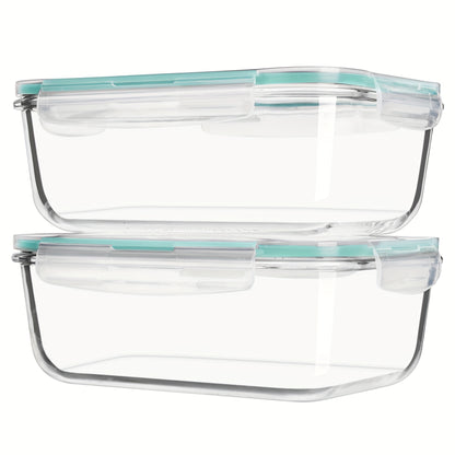 Large Glass Food Storage Containers with Lids 2 Pack – 63oz Borosilicate Glass Meal Prep Containers, Airtight Snap Lids, Oven Microwave Freezer Dishwasher Safe, Leak-Proof Baking Dish Set