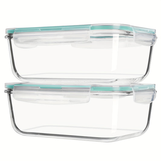 Large Glass Food Storage Containers with Lids 2 Pack – 63oz Borosilicate Glass Meal Prep Containers, Airtight Snap Lids, Oven Microwave Freezer Dishwasher Safe, Leak-Proof Baking Dish Set