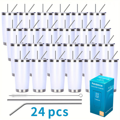 8/12/24pcs 20Oz 304 Stainless Steel Insulated Tumblers with Lid And Straw Bulk, Double Wall Vacuum Water Cups for Hot & Iced Coffee Drinks Travel Mug