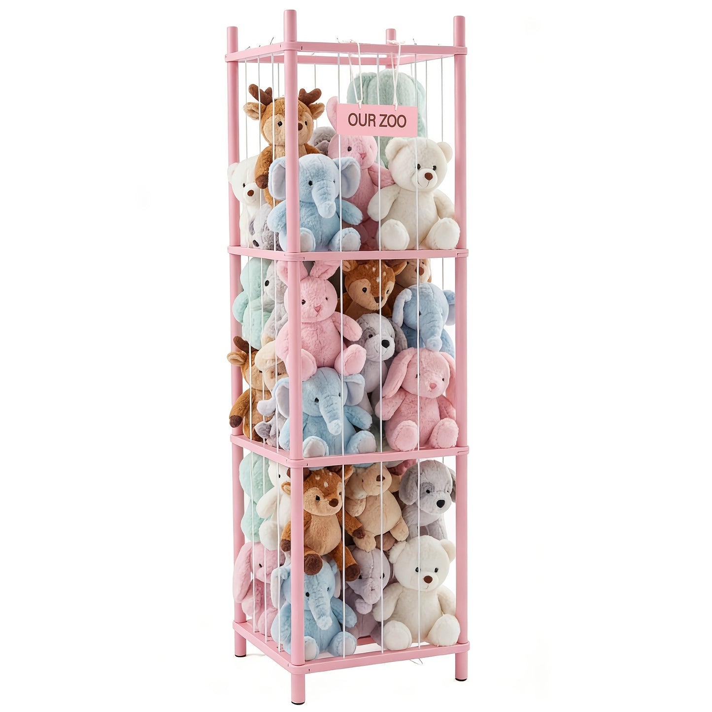 Large Stuffed Animal Storage Organizer for Kids, Wooden Storage Holder, Space Saving Zoo for Playroom, Bedroom, Nursery & Kids Room