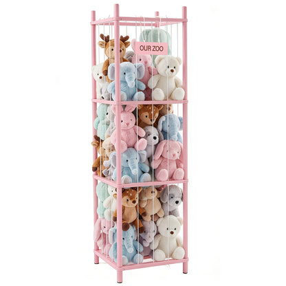 Large Stuffed Animal Storage Organizer for Kids, Wooden Storage Holder, Space Saving Zoo for Playroom, Bedroom, Nursery & Kids Room