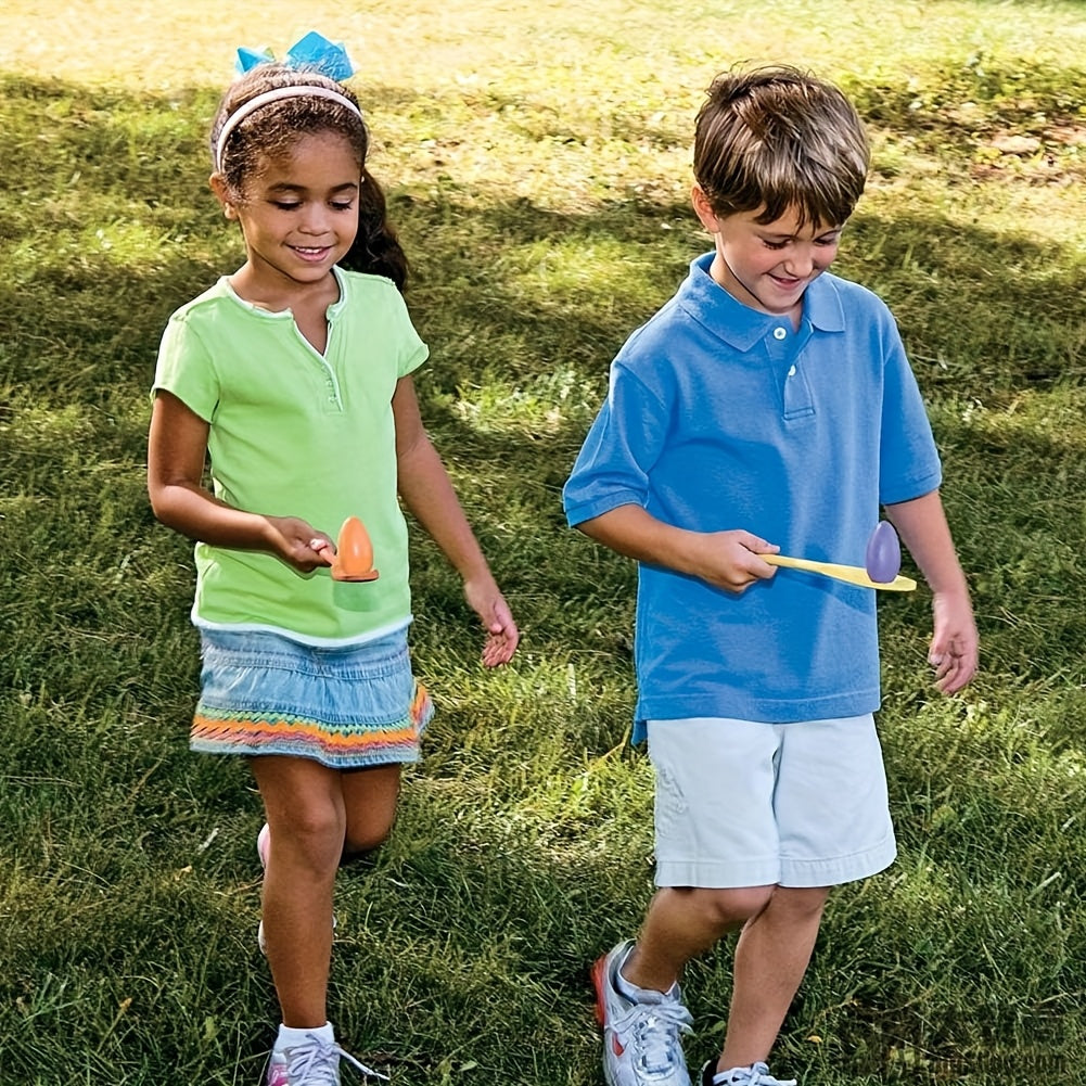 12pcs Egg Spoon Race Game, Wooden Egg Balance Game Relay Race Games for Kids Outdoor Lawn Games Easter Eggs Hunt, Holidays, Party Lawn Games-Carnival Activity with Random Color Mix, Back to School, Mother's Day Gifts