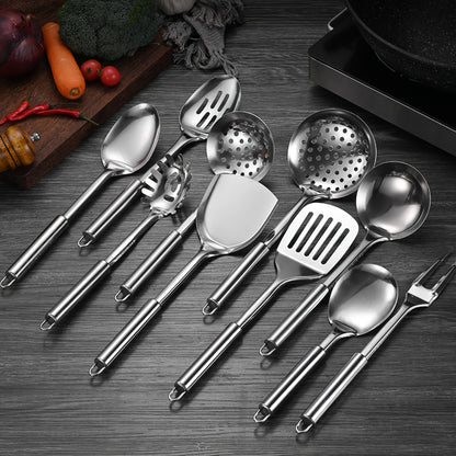 9pcs 304 Stainless Steel Cooking Utensil Set for Nonstick Cookware - Ergonomic Heat-Resistant Handles, Dishwasher Safe, Space-Saving Kitchen Tools with Hanging Holes - Gift for Home & Commercial Chefs, Best for Christmas, Perfect for Thanksgiving