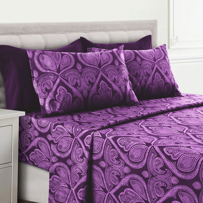 Lux Decor 4/6 Pieces Paisley Bed Sheet, Breathable Hotel Style Sheets, 100% polyester Sheets Deep Pockets, Easy-Fit, Soft & Wrinkle Free Cooling Bed Sheets, 6 Pc includes 4 pillowcases and 4 Pc (Twin & Twin xl) includes 2 pillowcases