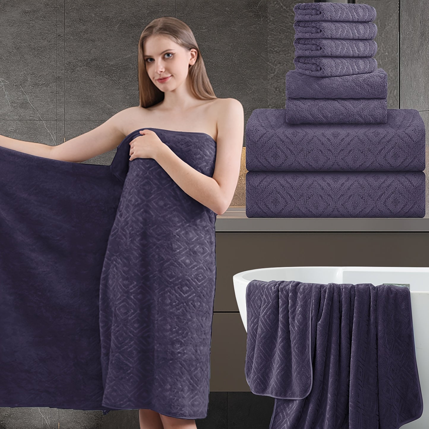 8pcs Extra Large Bath Towel, Ultra-Soft Thick Bath Towel Highly Absorbent Quick Dry Towel 700GSM Includes 2 Oversized Bath Towels & 2 Hand Towels & 4 Towels for Bathroom Hotels Gym, Wash Cloths
