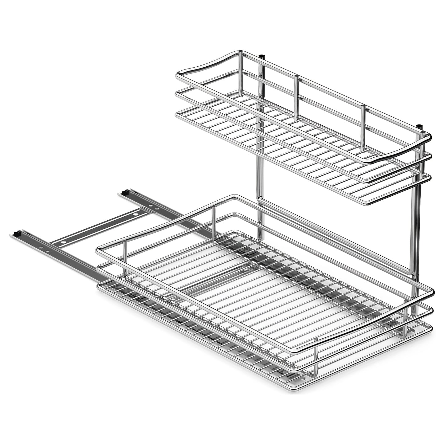 1pc Pots and Pans Organizer Under Cabinet, Pot and Pan Organizer with 10 Adjustable Dividers, Universal, Pull Out Cabinet Organizer for Pot Lid Cutting Board Bakeware Tray, 11" W*17.5" D*8.3" H