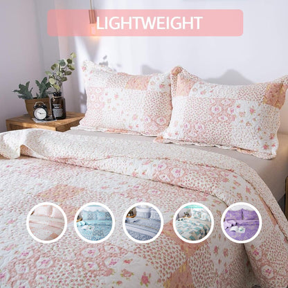 2/3pcs Light Floral Quilt Set, Cute Print All Season Lightweight Bedspread Coverlet Sets - Hypoallergenic and Breathable for Home, Bedroom, Guest Room, Camper, Cabin, RV, College Dorm - Shabby Chic