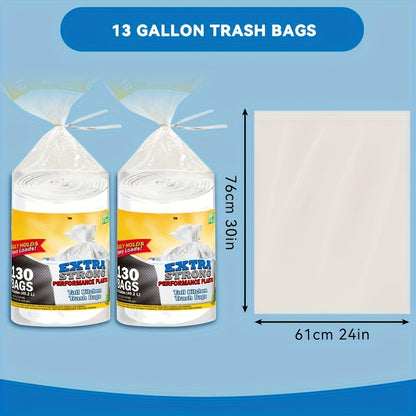 2 Rolls260 Bags 13 Gallon White Expandable Heavy Duty Multi-purpose Disposable Trash Bags - Super Strong, Leak-proof, Odor-resistant, Suitable for Bedrooms, Kitchens, Living Rooms, Outdoors, and Bathrooms - A Convenient and Sanitary Waste Solution